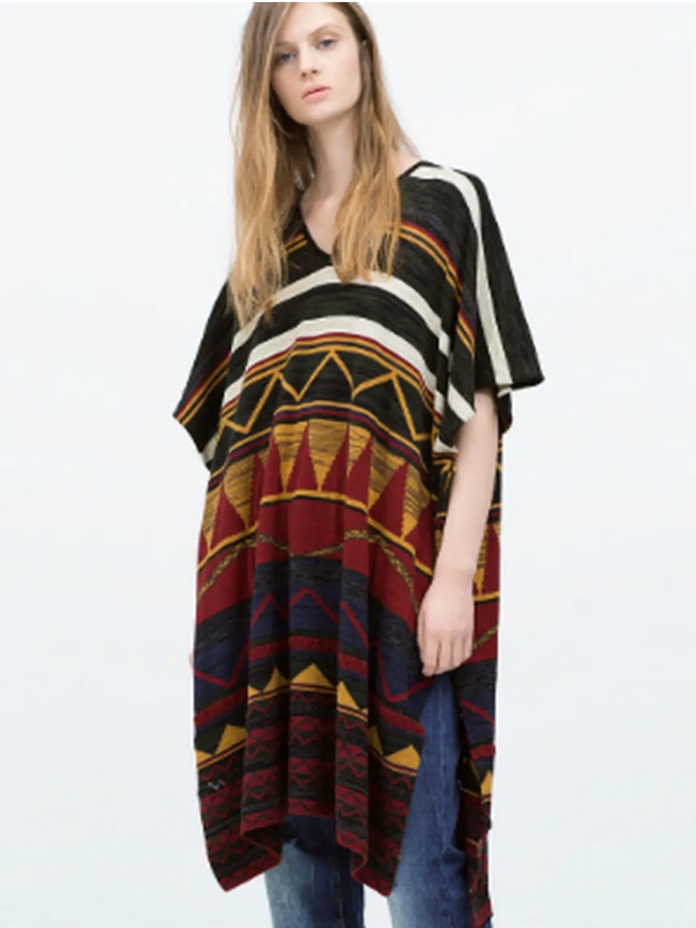 Zara Geometric Tribal Poncho Sweater Shrug Black & Yellow
